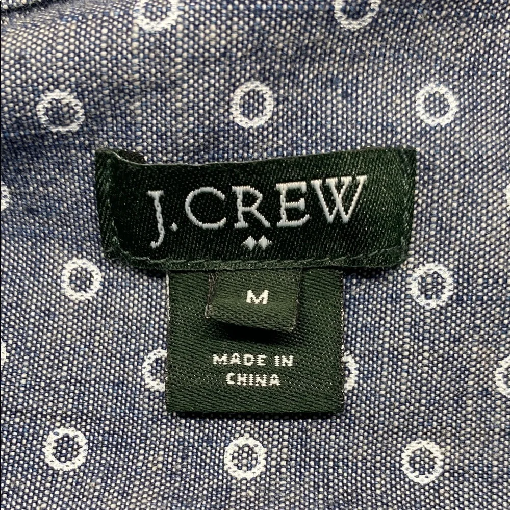 J. Crew Tunic Top Blue Polka Dot Denim-Look Popover Preppy Coastal Size Medium